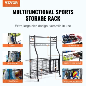 VEVOR Sports Equipment Garage Organizer, Indoor/Outdoor Black