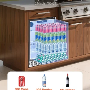 24" Beverage Fridge Cooler 150QT Indoor Outdoor